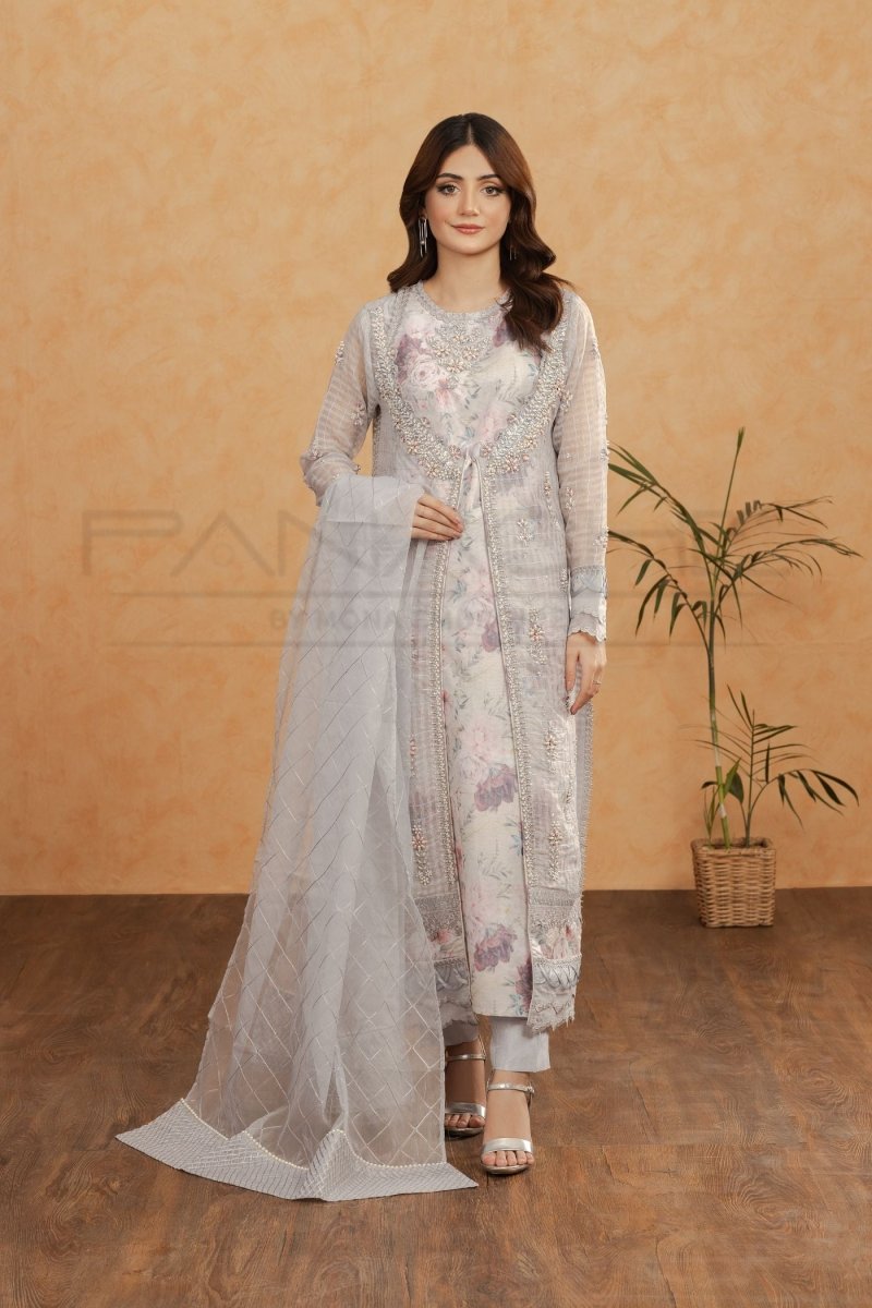 Panache | Pret | Gray Flora - by - Libasekhas UK - Registered Vendor of : Panache By Mona - 100% Original Designer Dresss