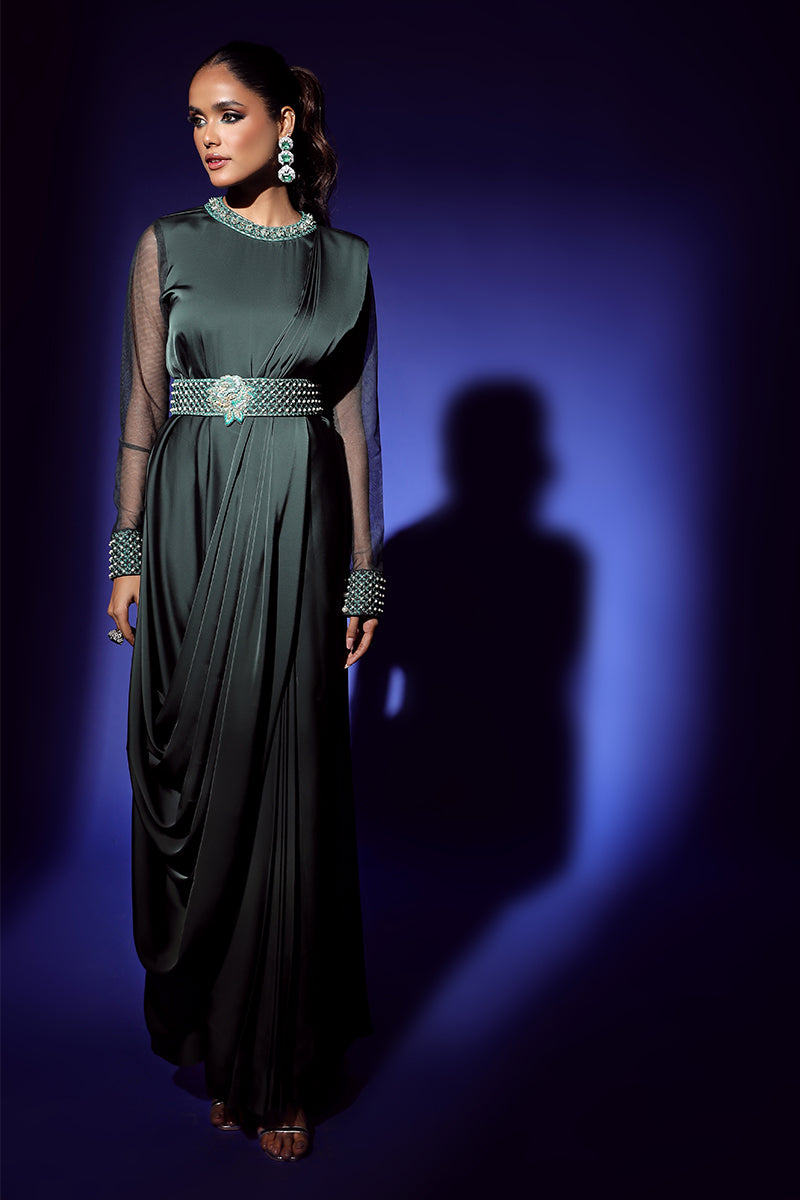 Wardha Saleem | Luxury Pret Fusion Wear | ZEPHYR SAREE DRAPE WITH BELT (2PC) - by - Libasekhas UK - Registered Vendor of : Wardha Saleem - 100% Original Designer Dresss