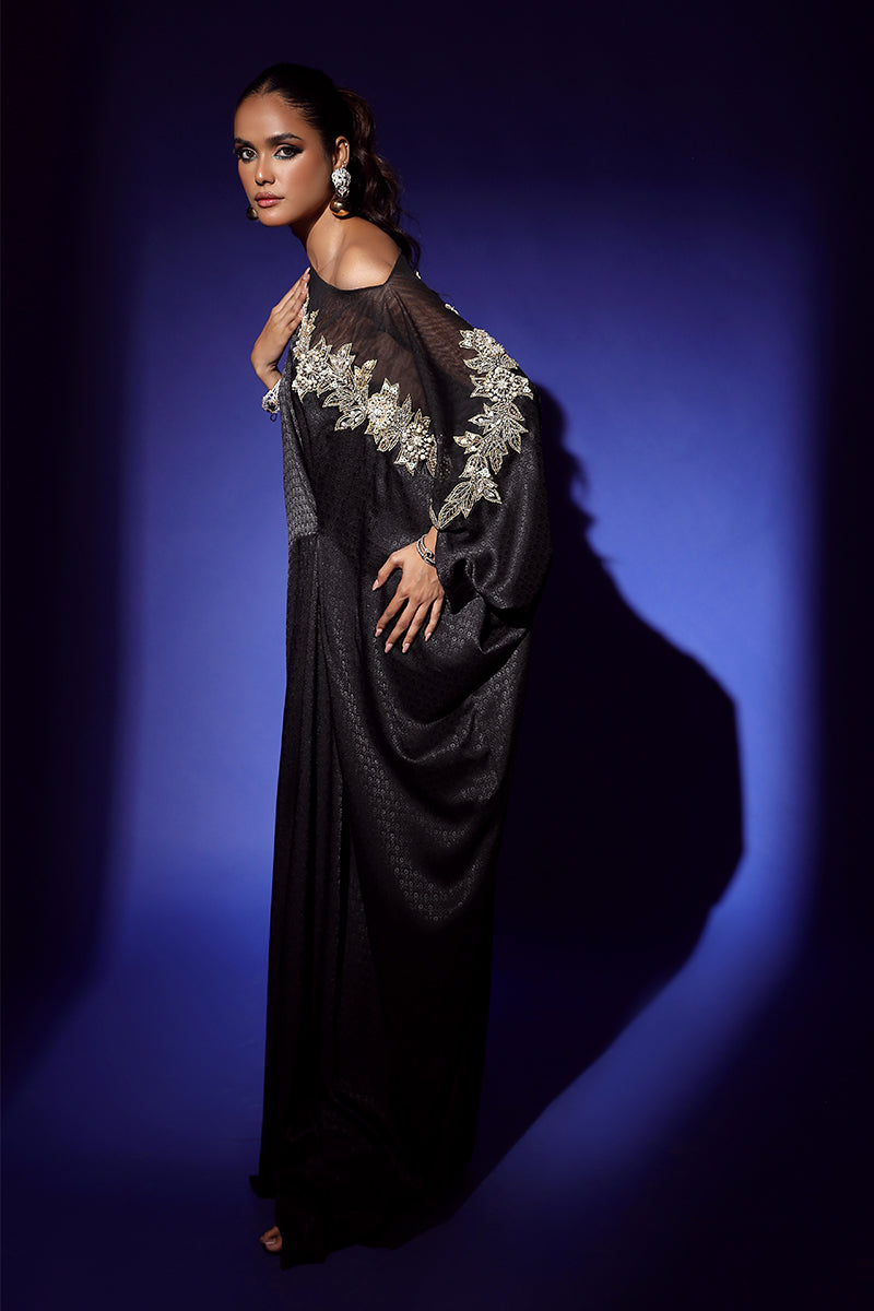 Wardha Saleem | Luxury Pret Fusion Wear | RAVEN DRAPE (1PC) - by - Libasekhas UK - Registered Vendor of : Wardha Saleem - 100% Original Designer Dresss