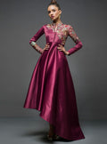 Zainab Chottani | Semi Formals | MAROON GOWN ASYMMETRICAL - by - Libasekhas UK - Registered Vendor of : Zainab Chottani - 100% Original Designer Dresss