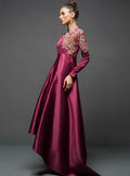 Zainab Chottani | Semi Formals | MAROON GOWN ASYMMETRICAL - by - Libasekhas UK - Registered Vendor of : Zainab Chottani - 100% Original Designer Dresss