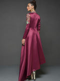 Zainab Chottani | Semi Formals | MAROON GOWN ASYMMETRICAL - by - Libasekhas UK - Registered Vendor of : Zainab Chottani - 100% Original Designer Dresss