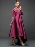Zainab Chottani | Semi Formals | MAROON GOWN ASYMMETRICAL - by - Libasekhas UK - Registered Vendor of : Zainab Chottani - 100% Original Designer Dresss
