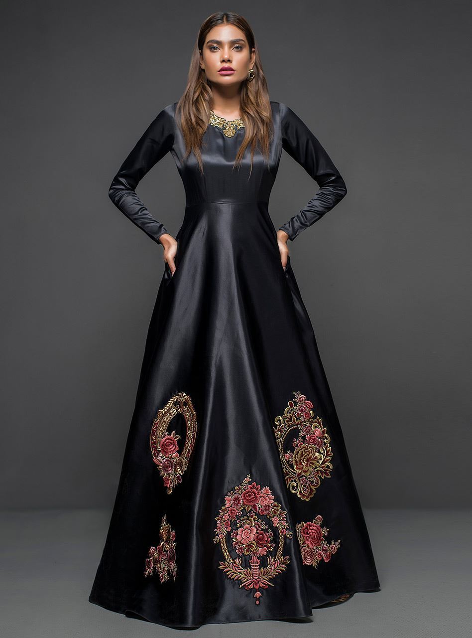 Zainab Chottani | Semi Formals | BLACK GOWN - D 04 - by - Libasekhas UK - Registered Vendor of : Zainab Chottani - 100% Original Designer Dresss