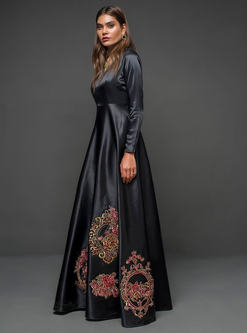 Zainab Chottani | Semi Formals | BLACK GOWN - D 04 - by - Libasekhas UK - Registered Vendor of : Zainab Chottani - 100% Original Designer Dresss