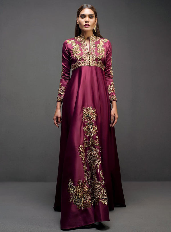 Zainab Chottani | Semi Formals | MAROON GOWN - by - Libasekhas UK - Registered Vendor of : Zainab Chottani - 100% Original Designer Dresss
