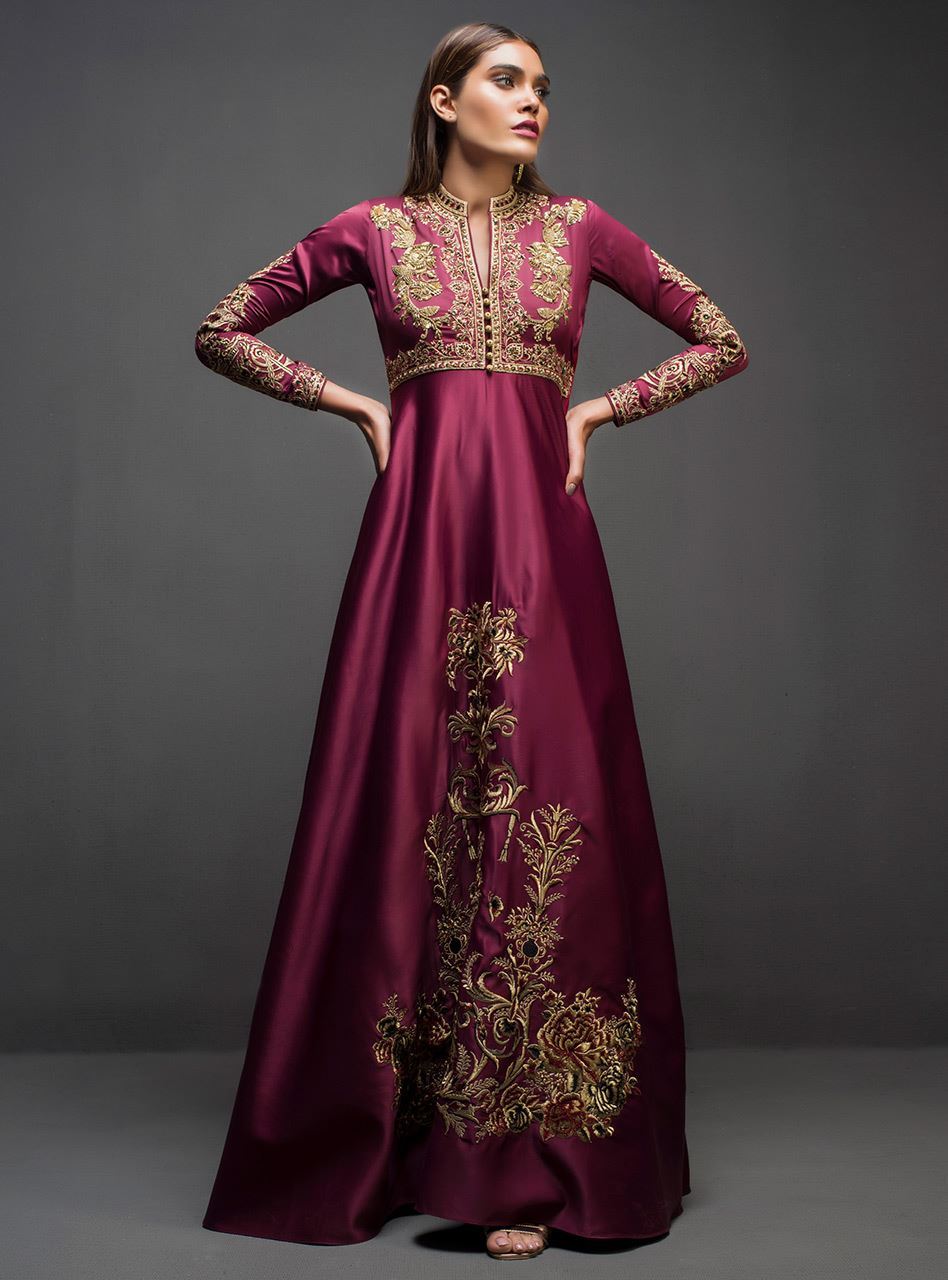 Zainab Chottani | Semi Formals | MAROON GOWN - by - Libasekhas UK - Registered Vendor of : Zainab Chottani - 100% Original Designer Dresss