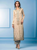 Zainab Chottani | Semi Formals | BEIGE AND TURQUOISE - by - Libasekhas UK - Registered Vendor of : Zainab Chottani - 100% Original Designer Dresss