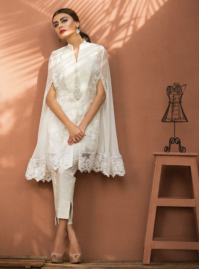 Zainab Chottani | The Kaftan Edit | Chiffon White Cape - by Libasekhas UK - Registered Vendor of : Zainab Chottani - 100% Original Designer Dress