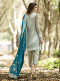 Zainab Chottani | Semi Formals | SILVER AND TEAL DRESS - by - Libasekhas UK - Registered Vendor of : Zainab Chottani - 100% Original Designer Dresss