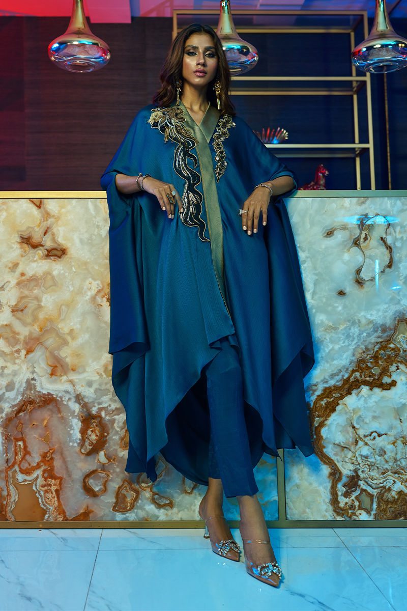 Wardha Saleem | Luxury Pret Fusion Wear | MIDNIGHT â FORMAL DRAPE - by - Libasekhas UK - Registered Vendor of : Wardha Saleem - 100% Original Designer Dresss