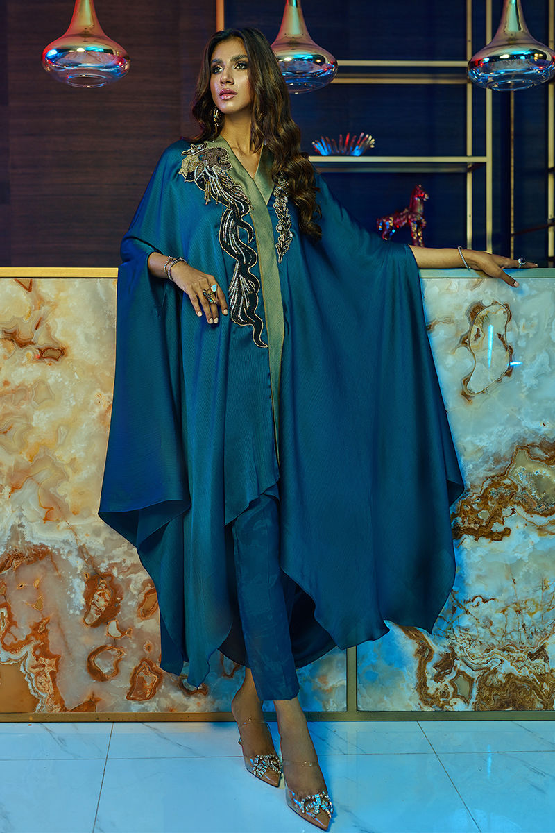 Wardha Saleem | Luxury Pret Fusion Wear | MIDNIGHT â FORMAL DRAPE - by - Libasekhas UK - Registered Vendor of : Wardha Saleem - 100% Original Designer Dresss