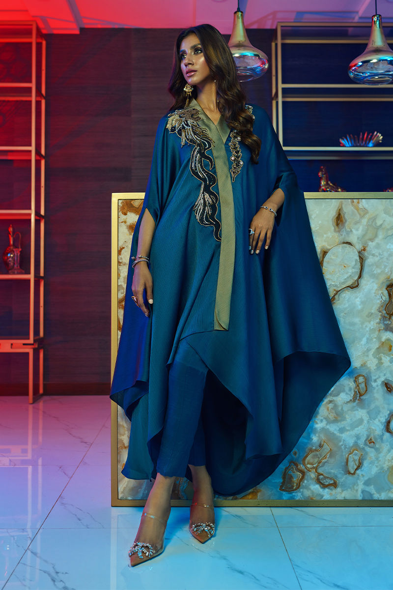 Wardha Saleem | Luxury Pret Fusion Wear | MIDNIGHT â FORMAL DRAPE - by - Libasekhas UK - Registered Vendor of : Wardha Saleem - 100% Original Designer Dresss