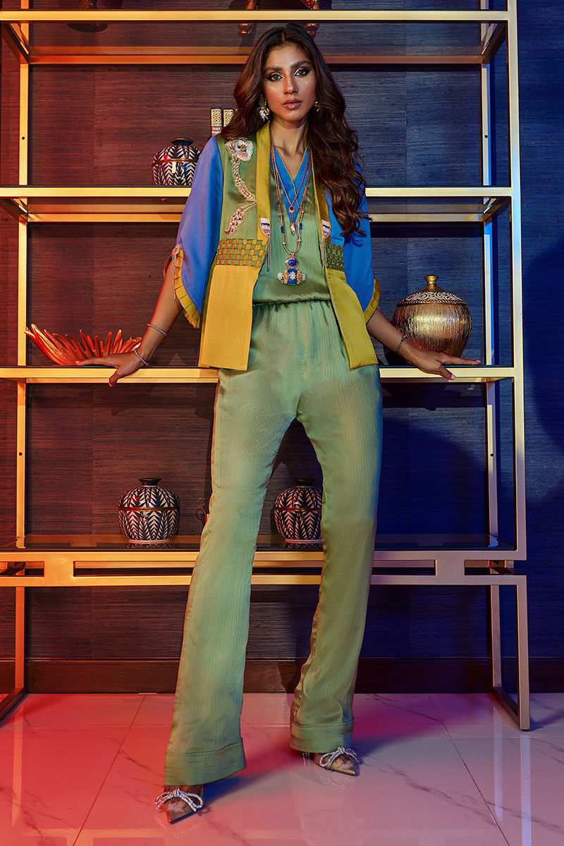 Wardha Saleem | Luxury Pret Fusion Wear | HUMMING BIRD JUMPSUIT - by - Libasekhas UK - Registered Vendor of : Wardha Saleem - 100% Original Designer Dresss