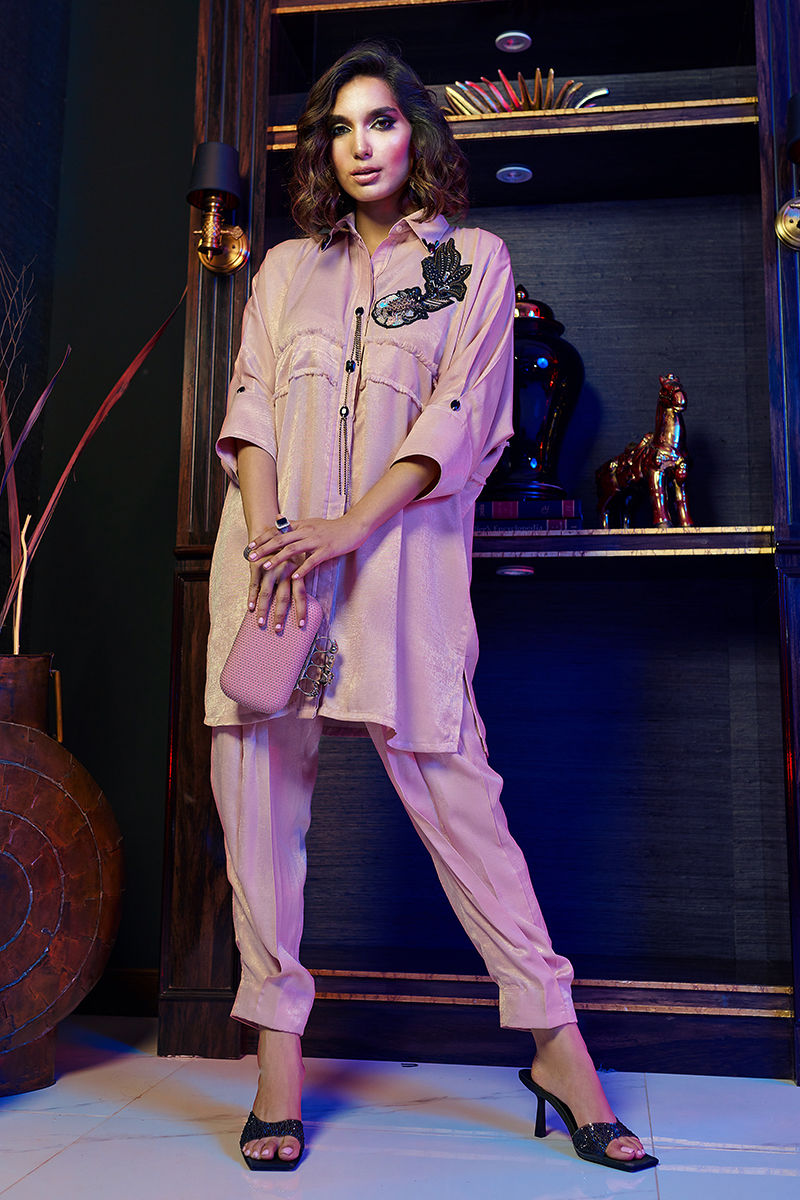 Wardha Saleem | Luxury Pret Fusion Wear | ZENâ SALMON PINK CO-ORD SET - by - Libasekhas UK - Registered Vendor of : Wardha Saleem - 100% Original Designer Dresss