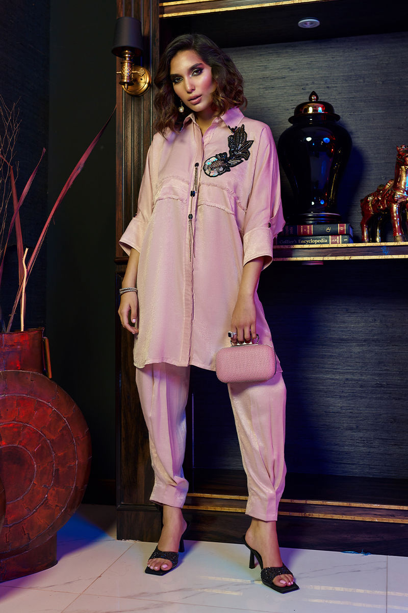 Wardha Saleem | Luxury Pret Fusion Wear | ZENâ SALMON PINK CO-ORD SET - by - Libasekhas UK - Registered Vendor of : Wardha Saleem - 100% Original Designer Dresss