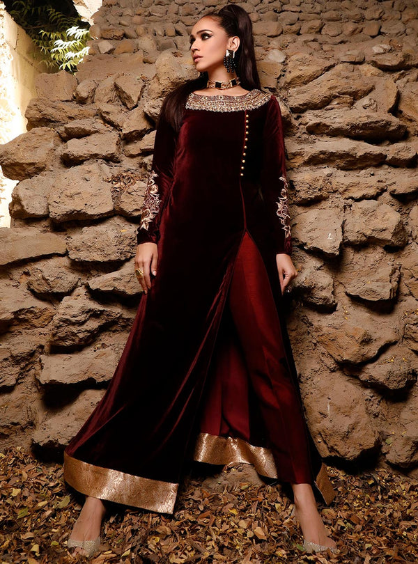 Zainab Chottani | Semi Formals | ALIZARIN CRIMSON - by - Libasekhas UK - Registered Vendor of : Zainab Chottani - 100% Original Designer Dresss