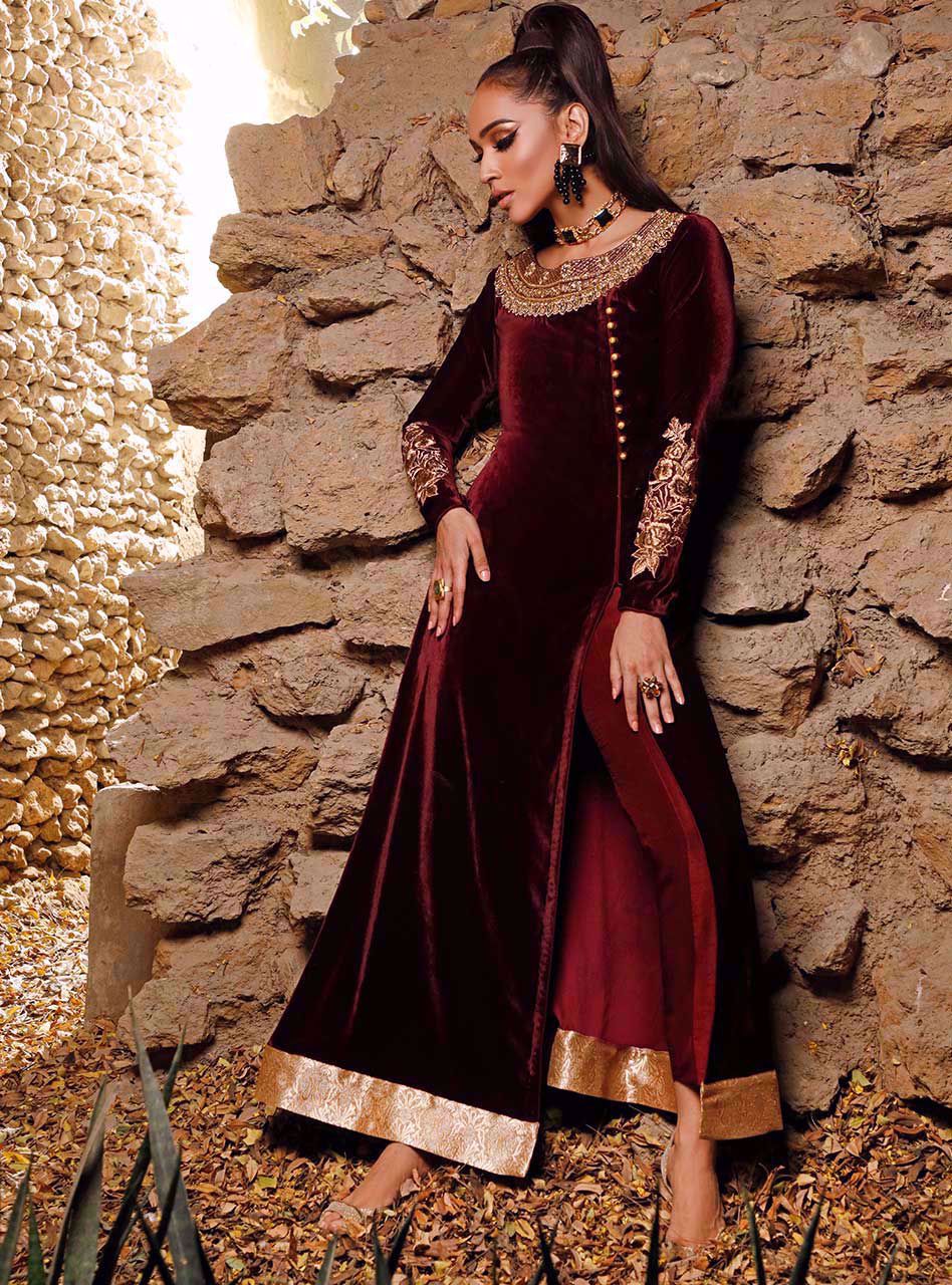 Zainab Chottani | Semi Formals | ALIZARIN CRIMSON - by - Libasekhas UK - Registered Vendor of : Zainab Chottani - 100% Original Designer Dresss