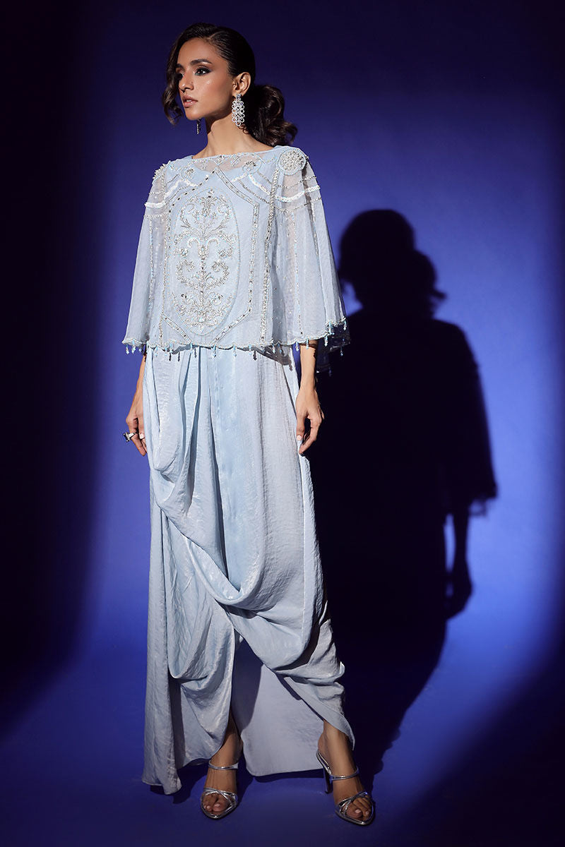 Wardha Saleem | Luxury Pret Fusion Wear | AURA CAPE WITH DRAPE (2PC) - by - Libasekhas UK - Registered Vendor of : Wardha Saleem - 100% Original Designer Dresss