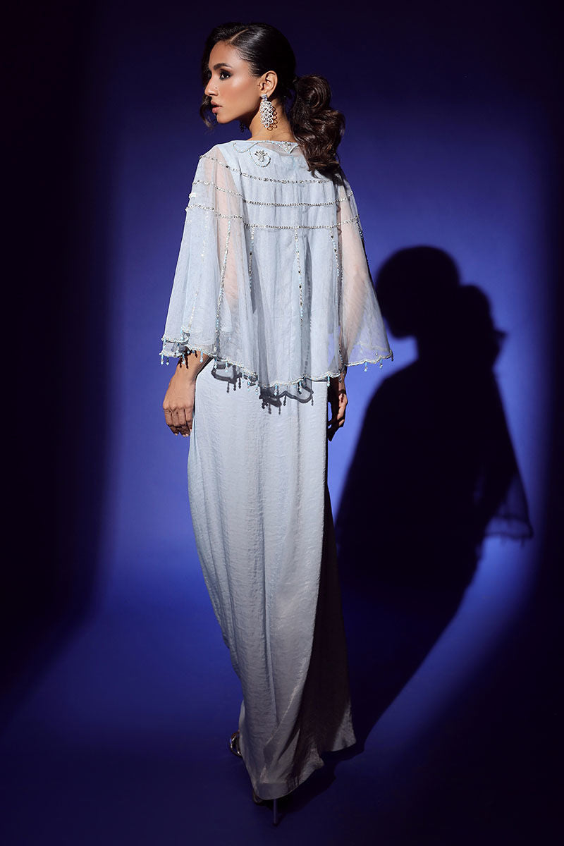 Wardha Saleem | Luxury Pret Fusion Wear | AURA CAPE WITH DRAPE (2PC) - by - Libasekhas UK - Registered Vendor of : Wardha Saleem - 100% Original Designer Dresss