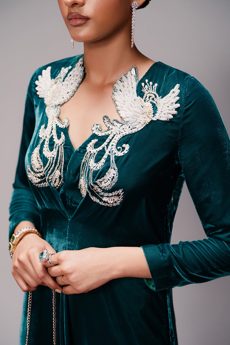 Haute Form | Rose Winter Plush | Emerald Escape - by - Libasekhas UK - Registered Vendor of : Haute Form - 100% Original Designer Dresss