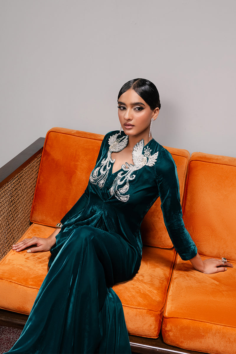 Haute Form | Rose Winter Plush | Emerald Escape - by - Libasekhas UK - Registered Vendor of : Haute Form - 100% Original Designer Dresss