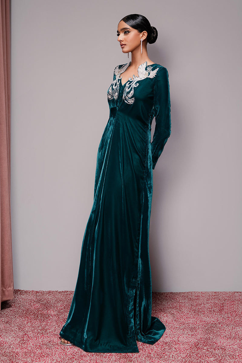 Haute Form | Rose Winter Plush | Emerald Escape - by - Libasekhas UK - Registered Vendor of : Haute Form - 100% Original Designer Dresss