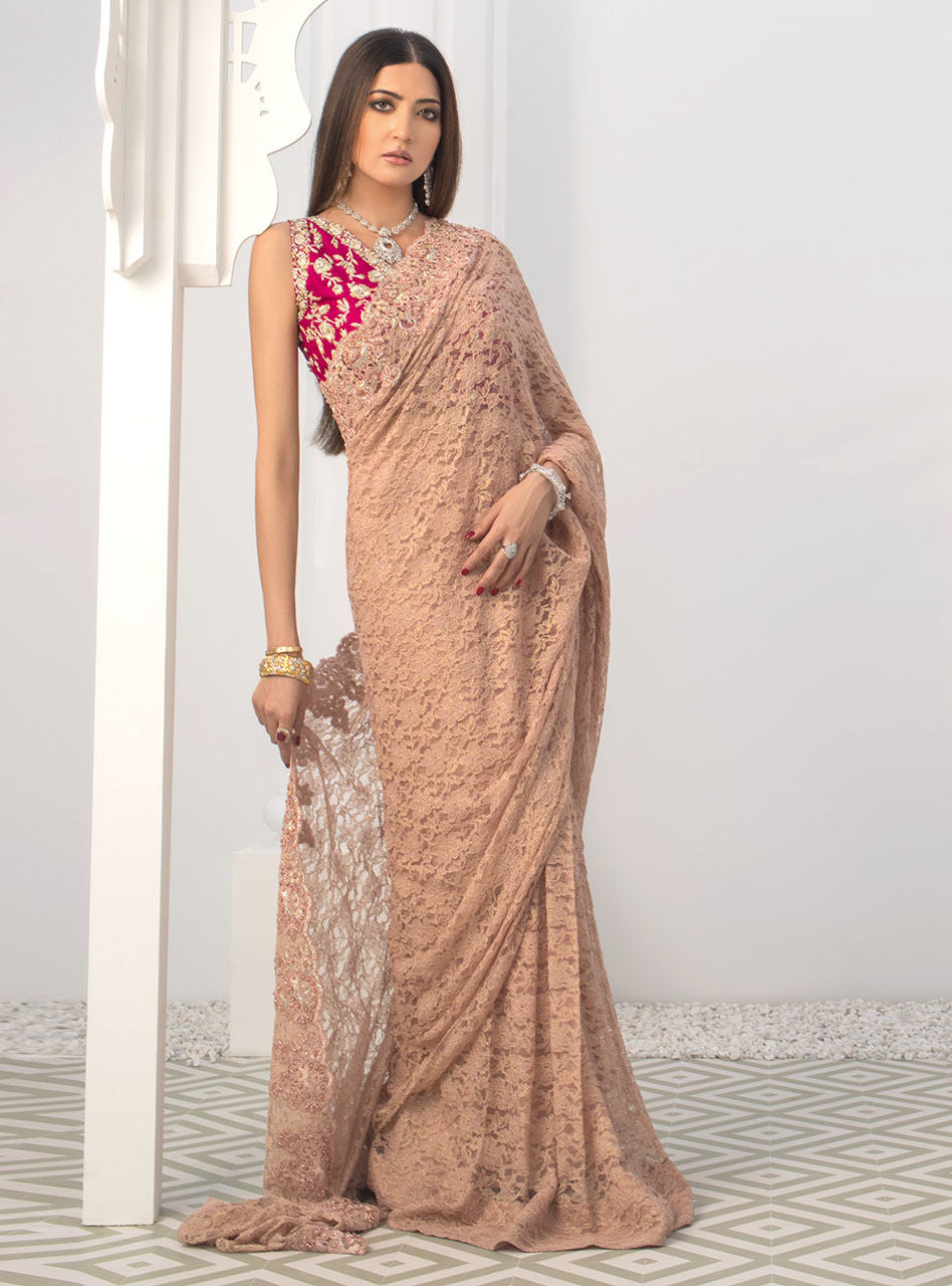 Zainab Chottani | Semi Formals | RAVISHING ROSE SAREE - by - Libasekhas UK - Registered Vendor of : Zainab Chottani - 100% Original Designer Dresss