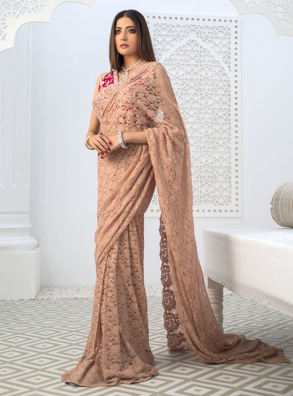 Zainab Chottani | Semi Formals | RAVISHING ROSE SAREE - by - Libasekhas UK - Registered Vendor of : Zainab Chottani - 100% Original Designer Dresss