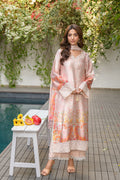 Fatima Khan | Eid Digital Silk Prints |   Oriental Peach - by - Libasekhas UK - Registered Vendor of : Fatima Khan - 100% Original Designer Dresss