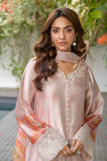Fatima Khan | Eid Digital Silk Prints |   Oriental Peach - by - Libasekhas UK - Registered Vendor of : Fatima Khan - 100% Original Designer Dresss