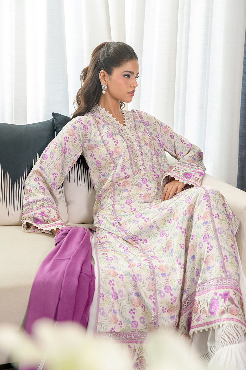 Fatima Khan | Eid Digital Silk Prints | Lavender Ivory - by - Libasekhas UK - Registered Vendor of : Fatima Khan - 100% Original Designer Dresss