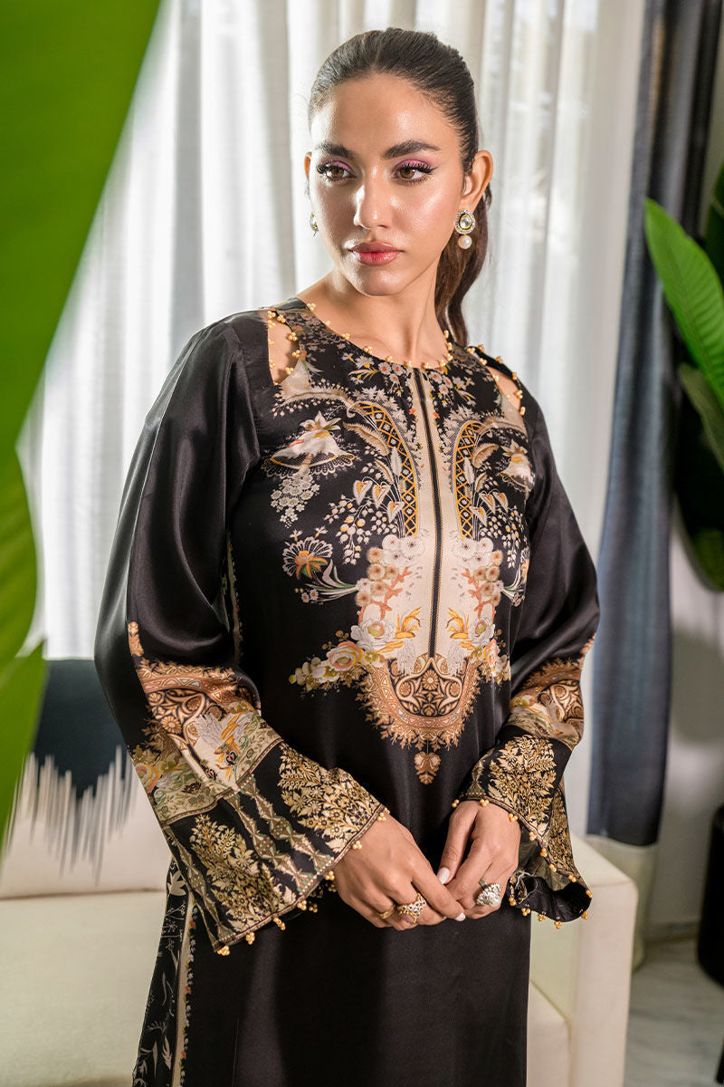 Fatima Khan | Eid Digital Silk Prints |   Black Opal - by - Libasekhas UK - Registered Vendor of : Fatima Khan - 100% Original Designer Dresss