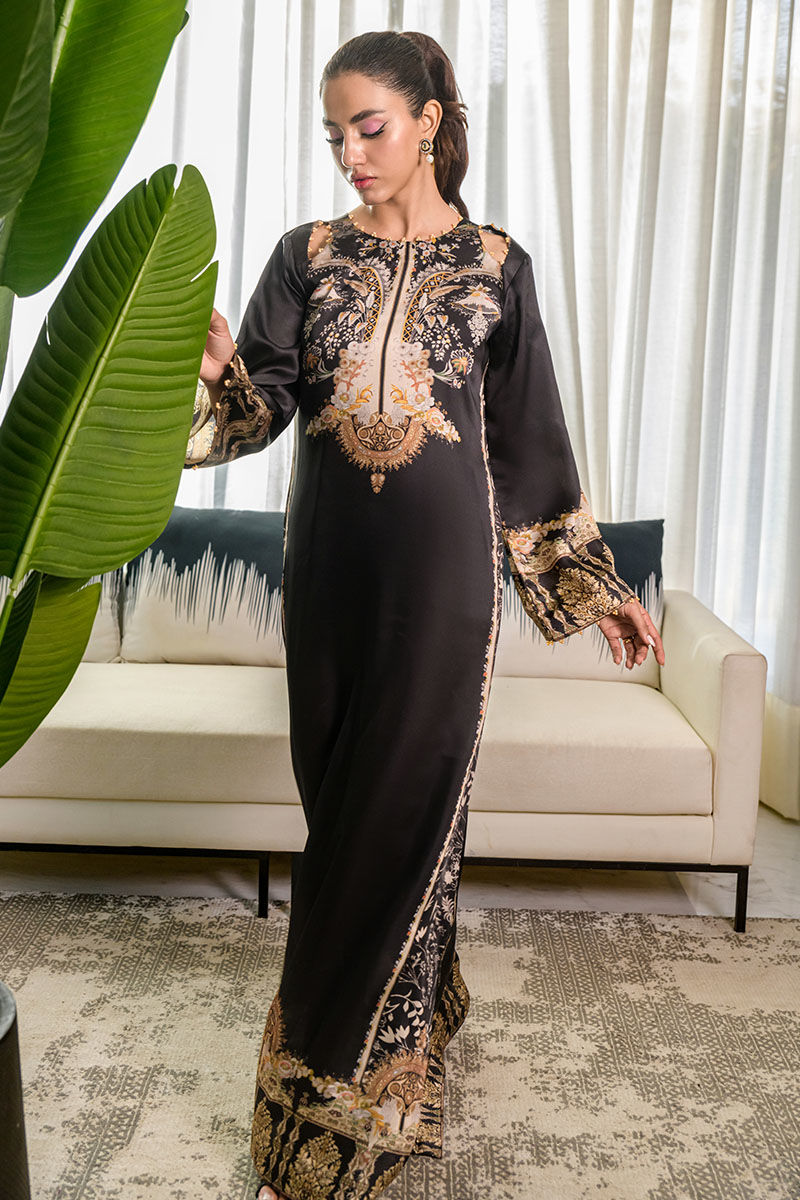 Fatima Khan | Eid Digital Silk Prints |   Black Opal - by - Libasekhas UK - Registered Vendor of : Fatima Khan - 100% Original Designer Dresss