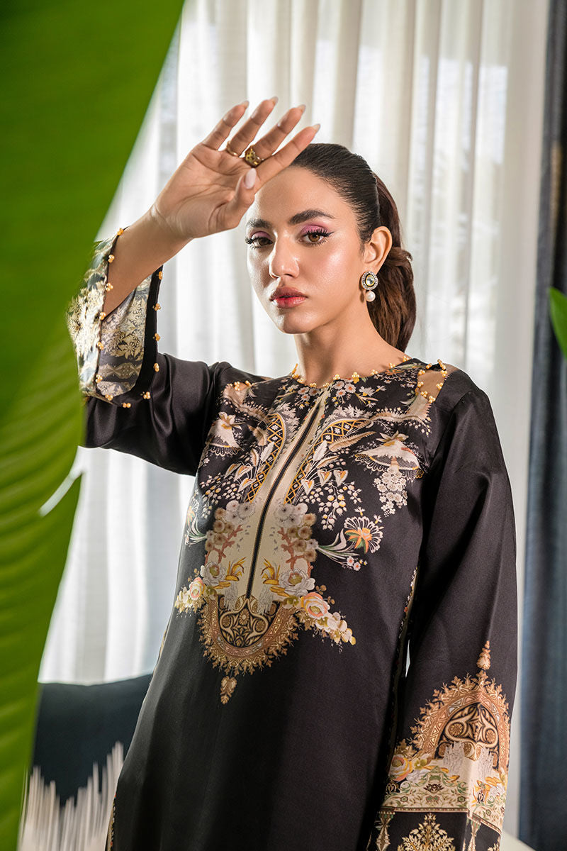 Fatima Khan | Eid Digital Silk Prints |   Black Opal - by - Libasekhas UK - Registered Vendor of : Fatima Khan - 100% Original Designer Dresss
