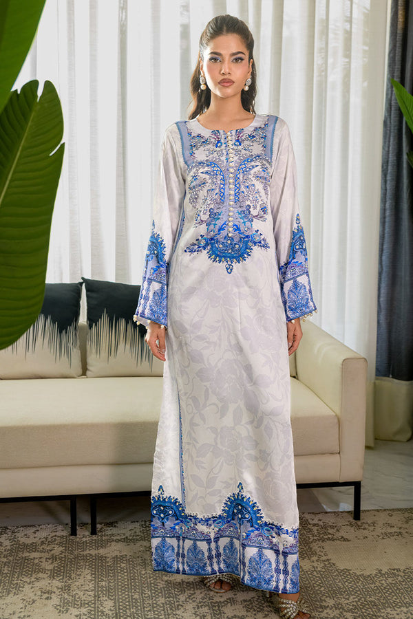 Fatima Khan | Eid Digital Silk Prints | White Opal - by - Libasekhas UK - Registered Vendor of : Hoorain Designer Wear - 100% Original Designer Dresss
