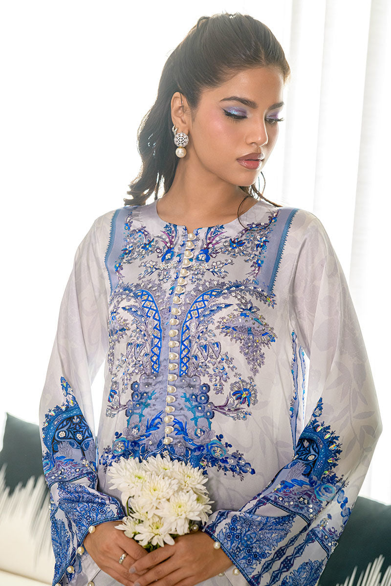 Fatima Khan | Eid Digital Silk Prints | White Opal - by - Libasekhas UK - Registered Vendor of : Hoorain Designer Wear - 100% Original Designer Dresss