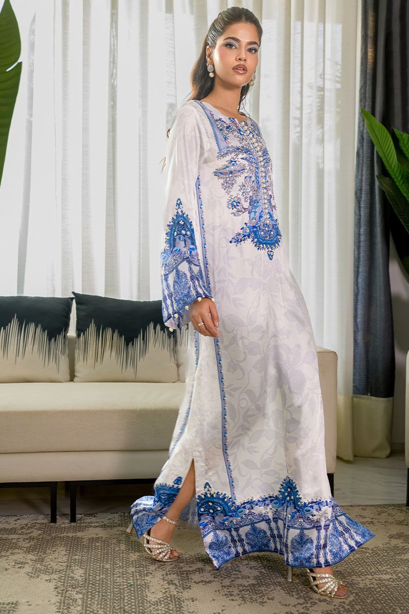 Fatima Khan | Eid Digital Silk Prints | White Opal - by - Libasekhas UK - Registered Vendor of : Hoorain Designer Wear - 100% Original Designer Dresss