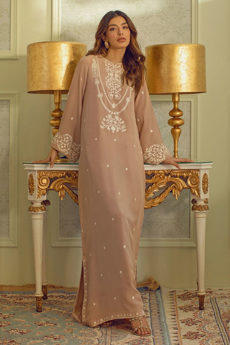 Ansab Jahangir | Summer Kaftans | Taupe Magic - by Libasekhas UK - Registered Vendor of : Ansab Jahangir - 100% Original Designer Dress