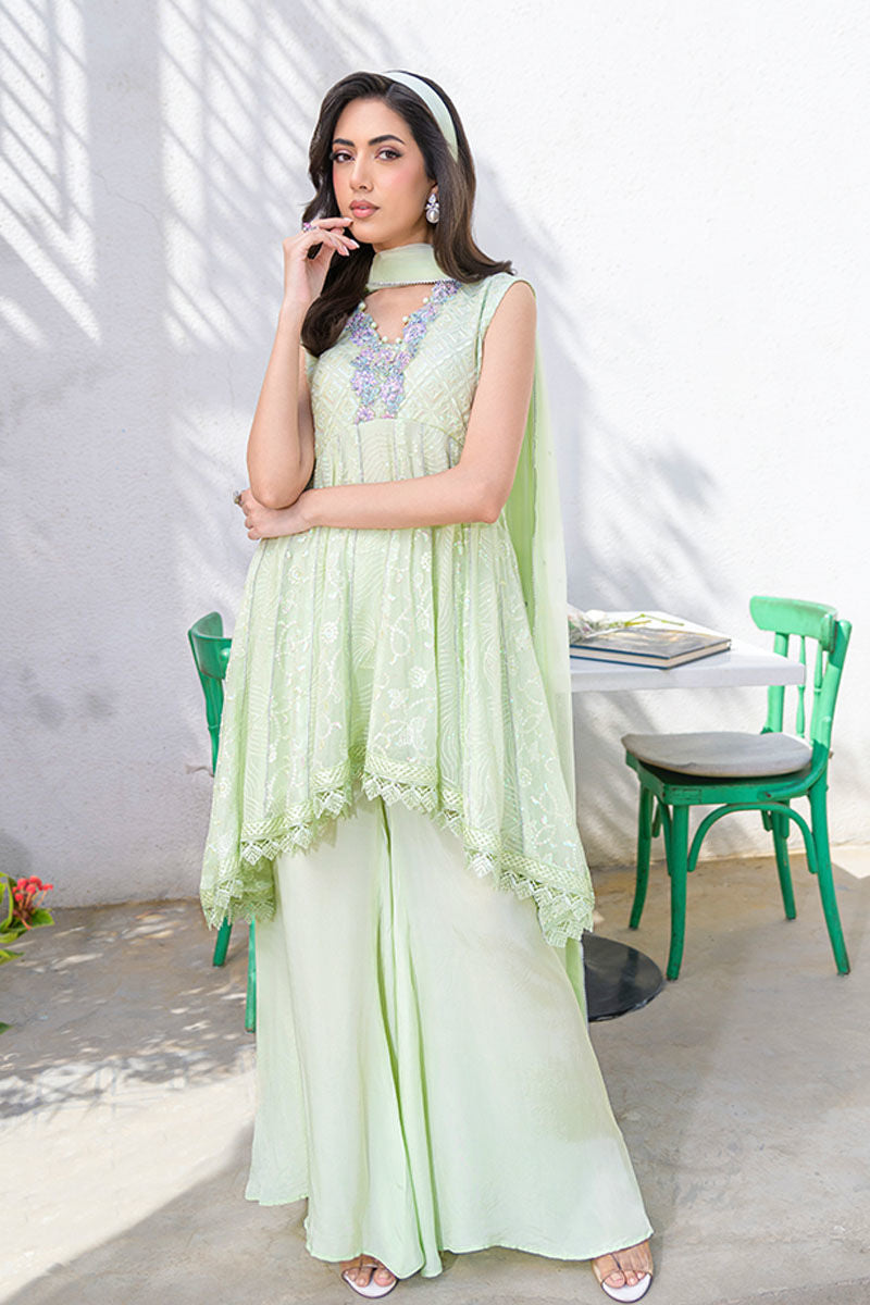 Fatima Khan | La Fleur Eid Edit | Pale Pistachio - by - Libasekhas UK - Registered Vendor of : Fatima Khan - 100% Original Designer Dresss