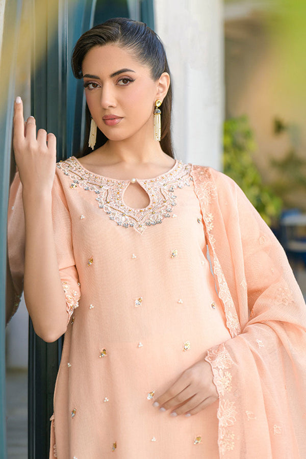 Fatima Khan | La Fleur Eid Edit | Peach Buzz - by - Libasekhas UK - Registered Vendor of : Fatima Khan - 100% Original Designer Dresss