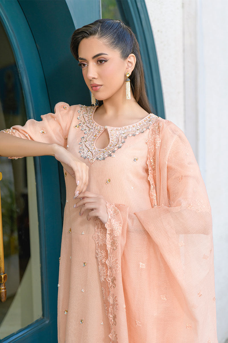 Fatima Khan | La Fleur Eid Edit | Peach Buzz - by - Libasekhas UK - Registered Vendor of : Fatima Khan - 100% Original Designer Dresss