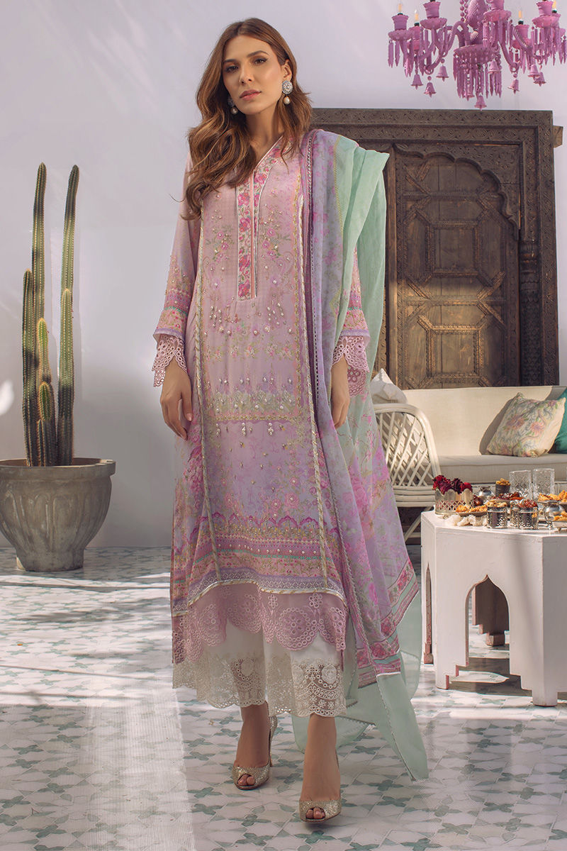 Ansab Jahangir | Digital Silk | Lilac Paisley - by Libasekhas UK - Registered Vendor of : Ansab Jahangir - 100% Original Designer Dress