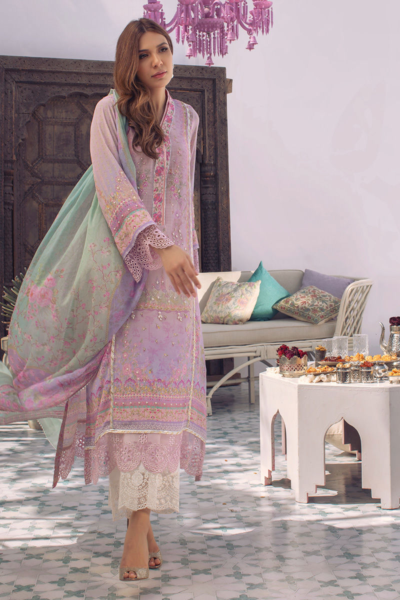 Ansab Jahangir | Digital Silk | Lilac Paisley - by Libasekhas UK - Registered Vendor of : Ansab Jahangir - 100% Original Designer Dress