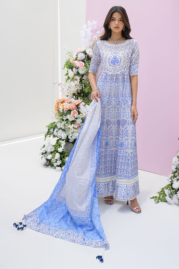 Fatima Khan | Eid Digital Silk Prints | Azure Blue - by - Libasekhas UK - Registered Vendor of : Fatima Khan - 100% Original Designer Dresss
