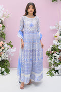 Fatima Khan | Eid Digital Silk Prints | Azure Blue - by - Libasekhas UK - Registered Vendor of : Fatima Khan - 100% Original Designer Dresss