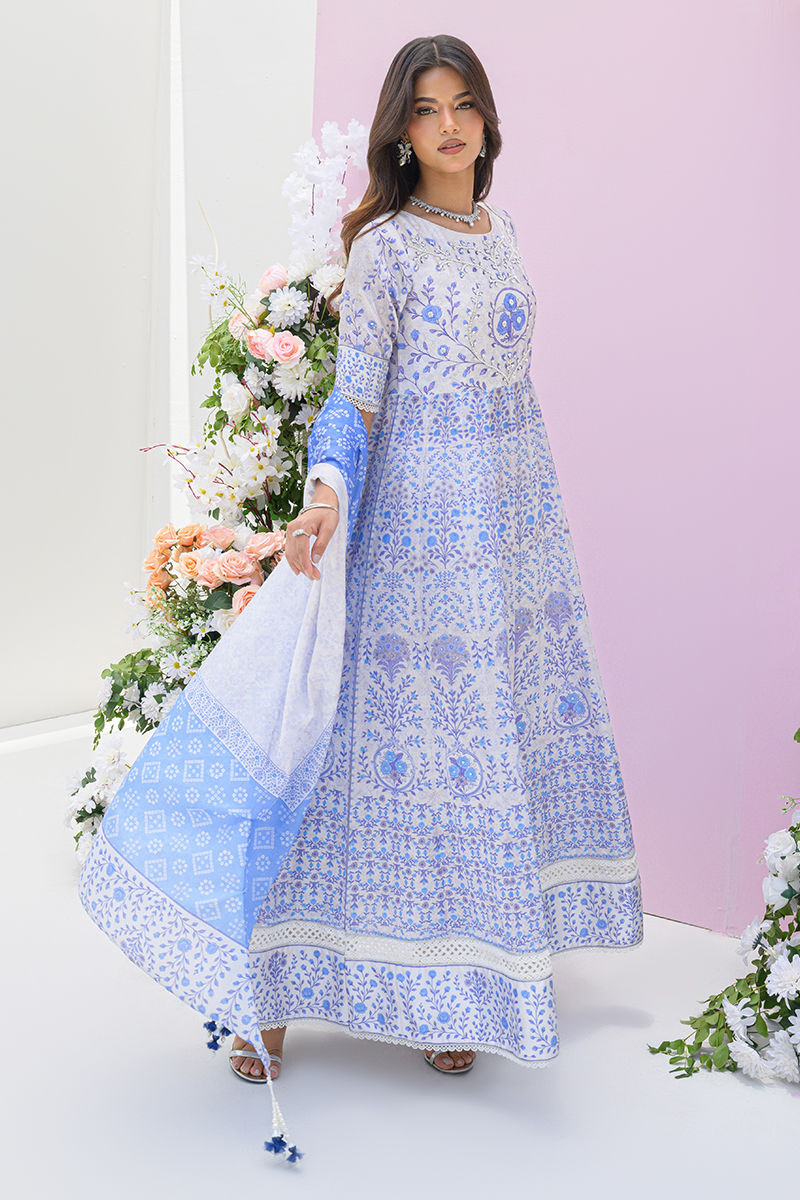 Fatima Khan | Prints and Petals | Azure Blue - by Libasekhas UK - Registered Vendor of : Fatima Khan - 100% Original Designer Dress