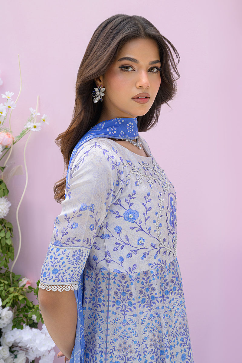 Fatima Khan | Prints and Petals | Azure Blue - by Libasekhas UK - Registered Vendor of : Fatima Khan - 100% Original Designer Dress