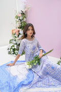 Fatima Khan | Eid Digital Silk Prints | Azure Blue - by - Libasekhas UK - Registered Vendor of : Fatima Khan - 100% Original Designer Dresss