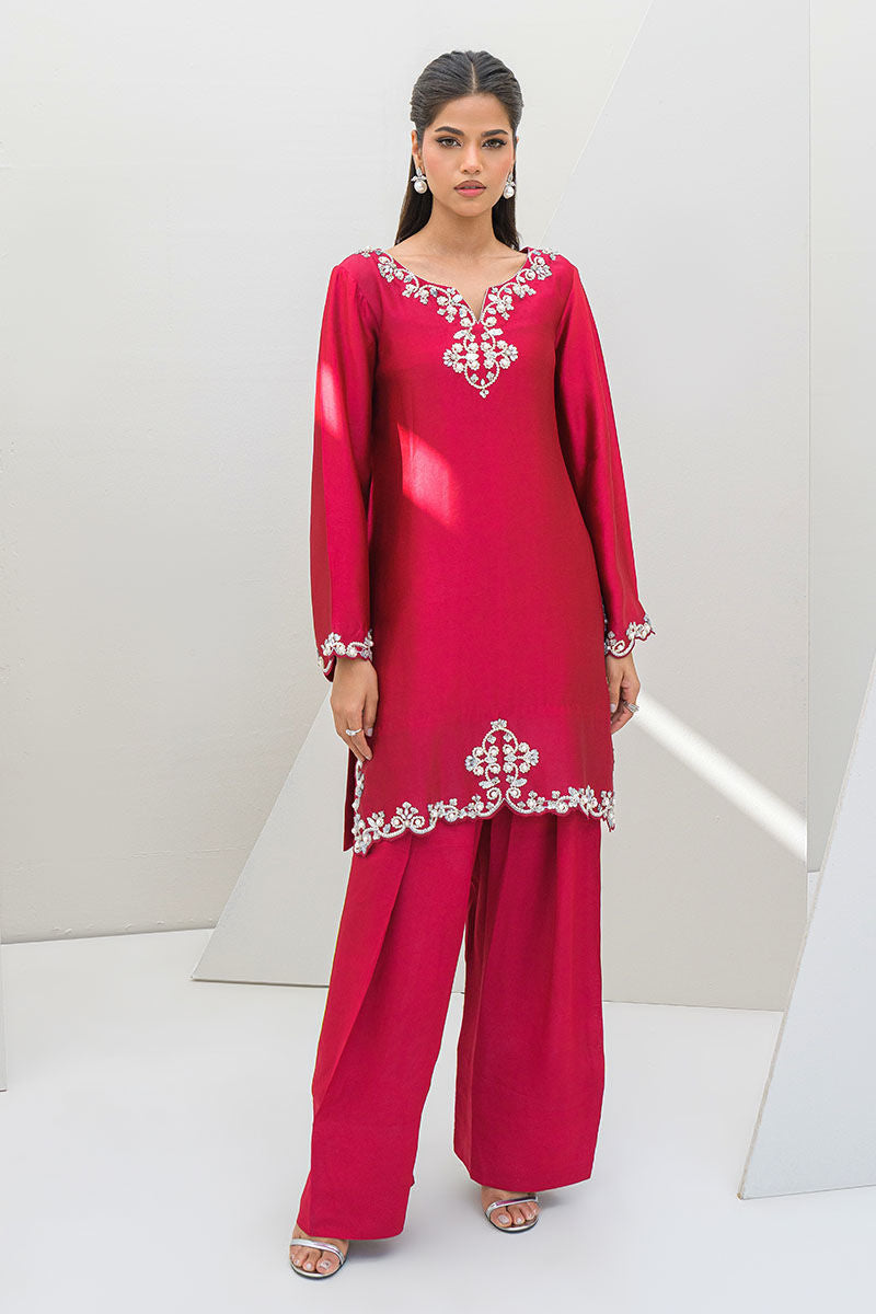 Fatima Khan | Serene Eid Luxe Pret | Ruby Rouge - by - Libasekhas UK - Registered Vendor of : Fatima Khan - 100% Original Designer Dresss